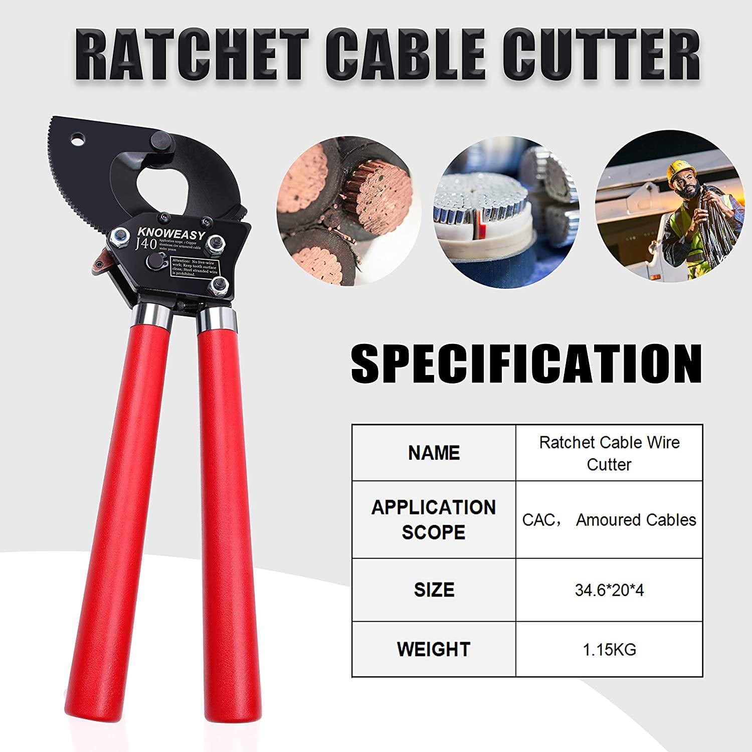 Cable Cutter,Knoweasy Heavy Duty Aluminum Copper Ratchet Cable Cutter,Cut  up to 240mm² Wire Cutter