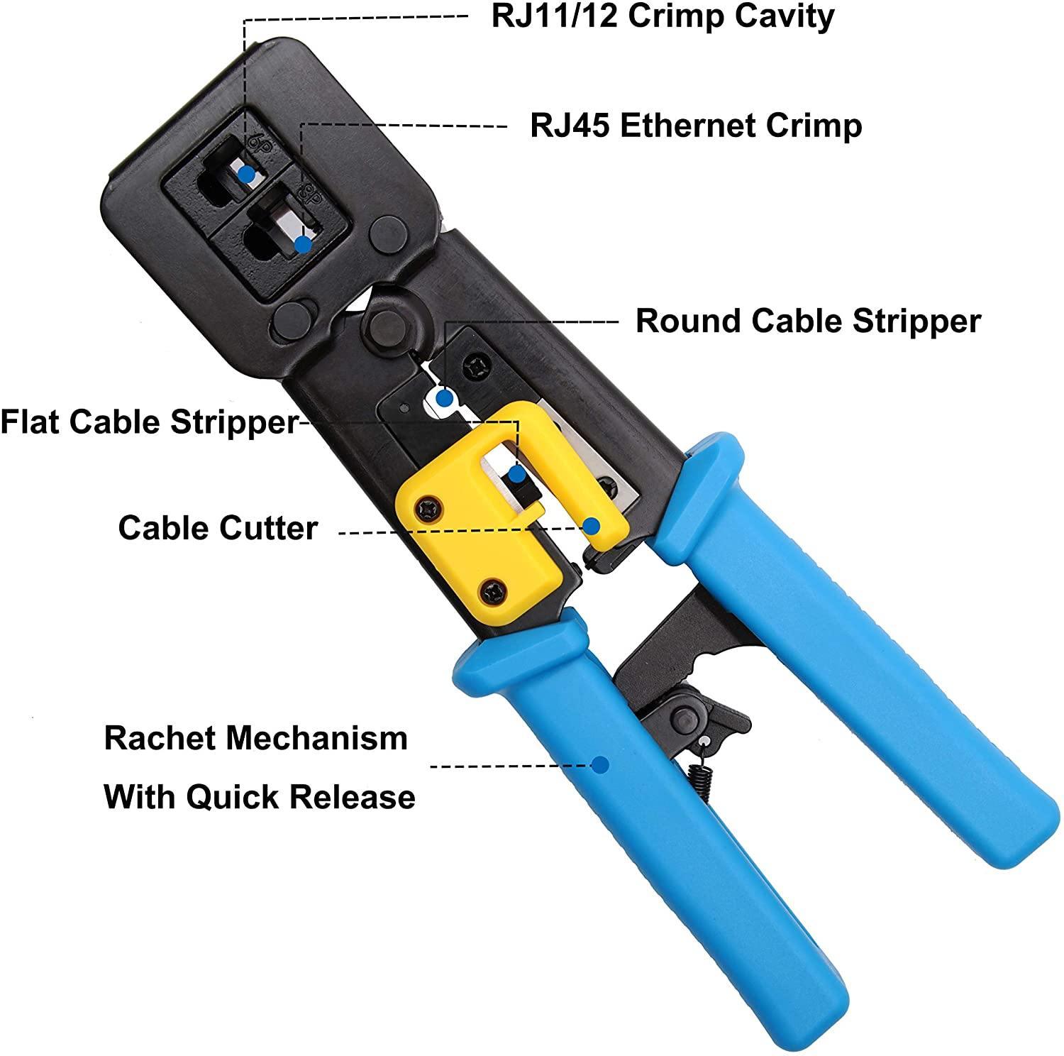 RJ45 Crimp Tool Kit-With Connectors And Network Wire Stripper-Knoweasy - knoweasyCrimp Tool