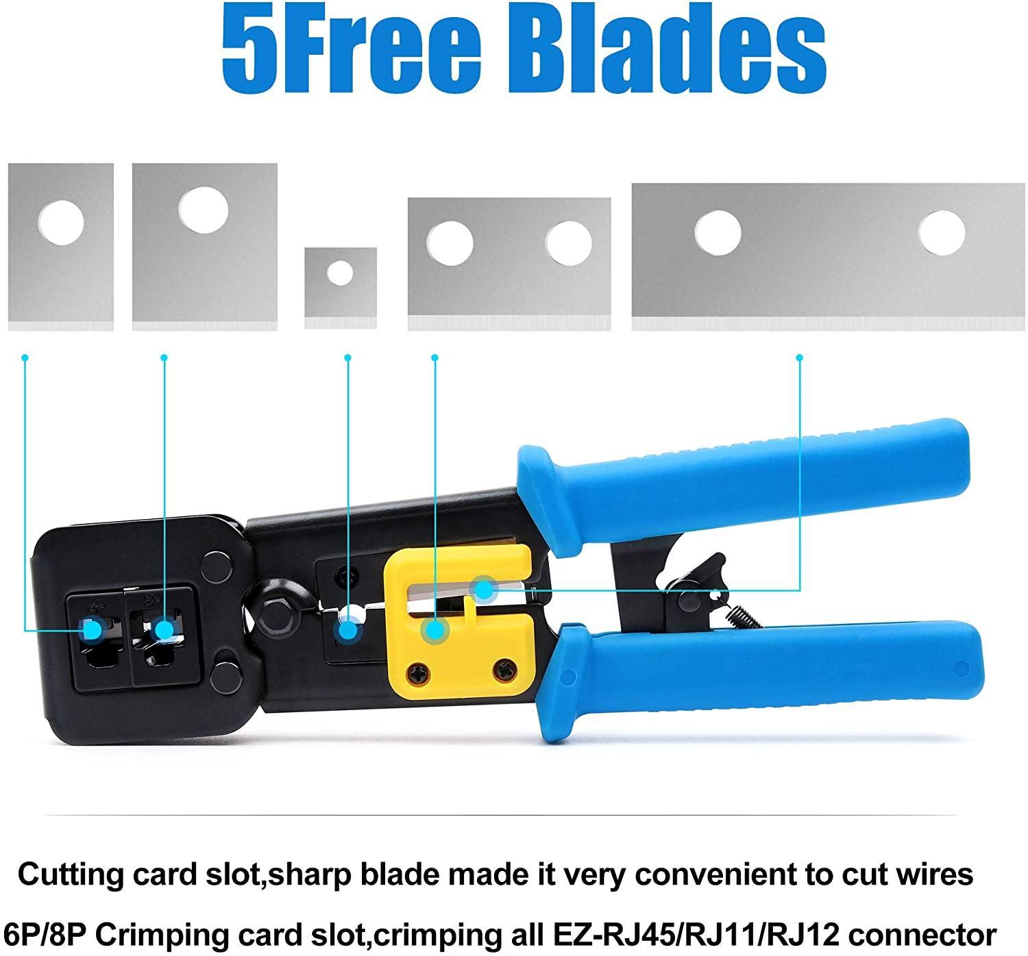 RJ45 Crimp Tool,Knoweasy All-in-One Crimper for Pass-Through/EZ/Legacy RJ11/RJ12/RJ45 connectors,CAT3/CAT5e/CAT6 Network Cable UTP/STP Wire Crimping Tool - knoweasy