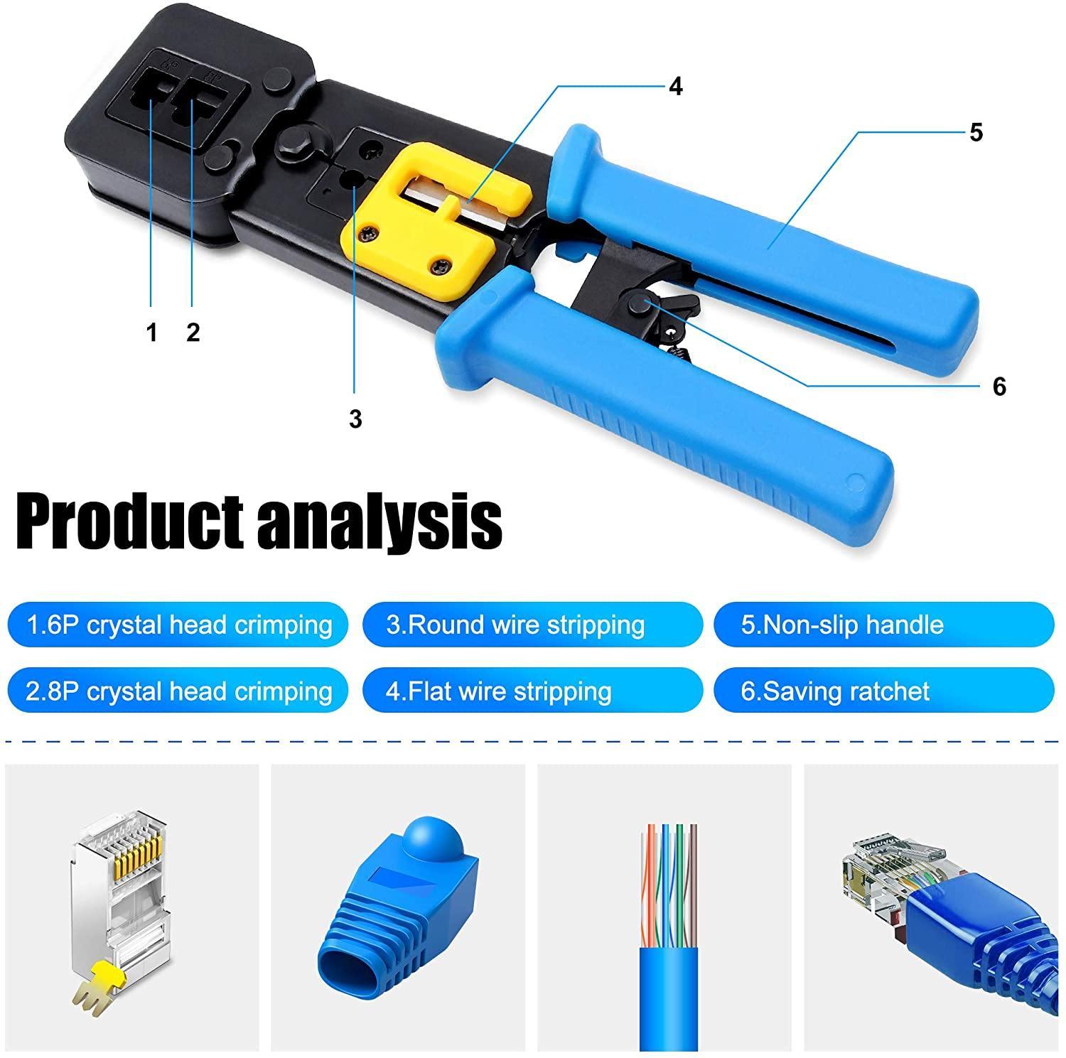 RJ45 Crimp Tool,Knoweasy All-in-One Crimper for Pass-Through/EZ/Legacy RJ11/RJ12/RJ45 connectors,CAT3/CAT5e/CAT6 Network Cable UTP/STP Wire Crimping Tool - knoweasy