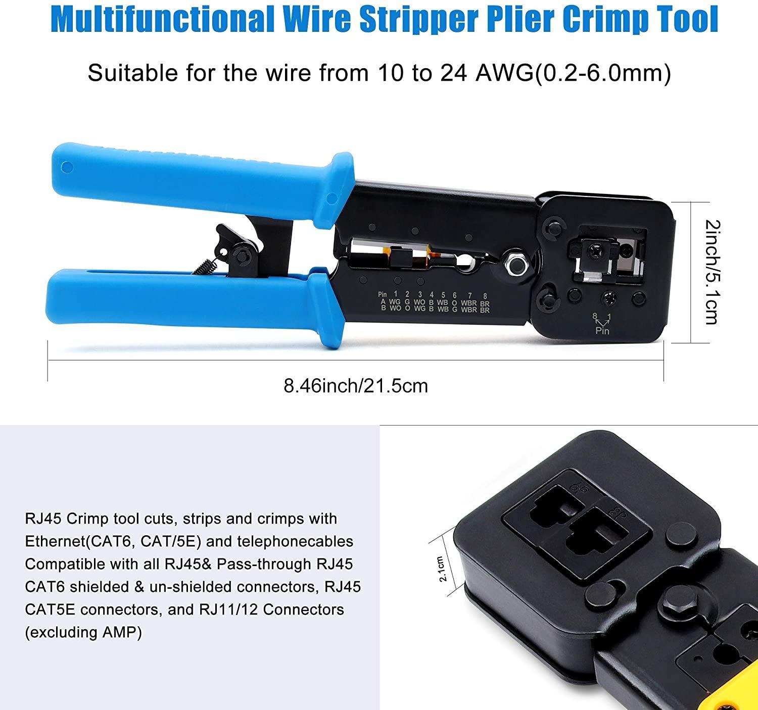 RJ45 Crimp Tool,Knoweasy All-in-One Crimper for Pass-Through/EZ/Legacy RJ11/RJ12/RJ45 connectors,CAT3/CAT5e/CAT6 Network Cable UTP/STP Wire Crimping Tool - knoweasy