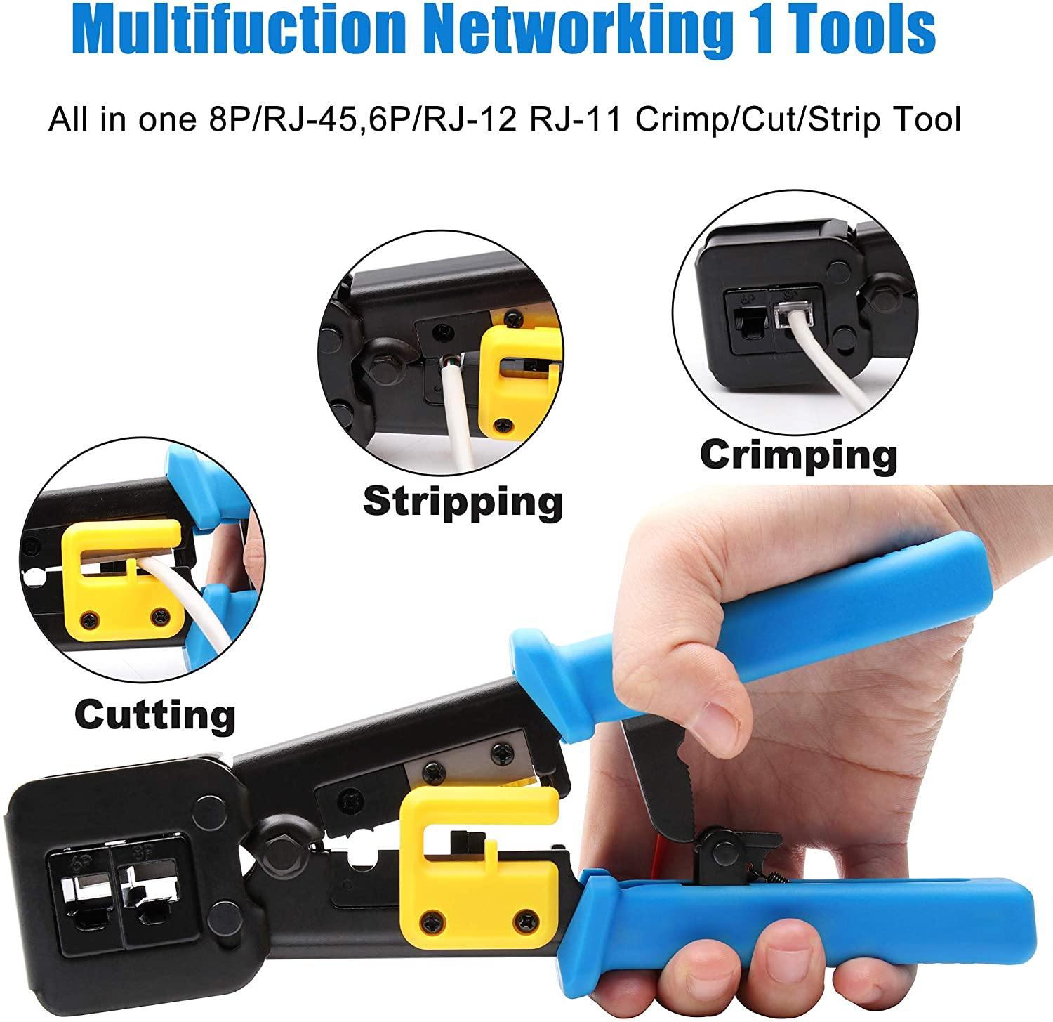 RJ45 Crimp Tool,Knoweasy All-in-One Crimper for Pass-Through/EZ/Legacy RJ11/RJ12/RJ45 connectors,CAT3/CAT5e/CAT6 Network Cable UTP/STP Wire Crimping Tool - knoweasy