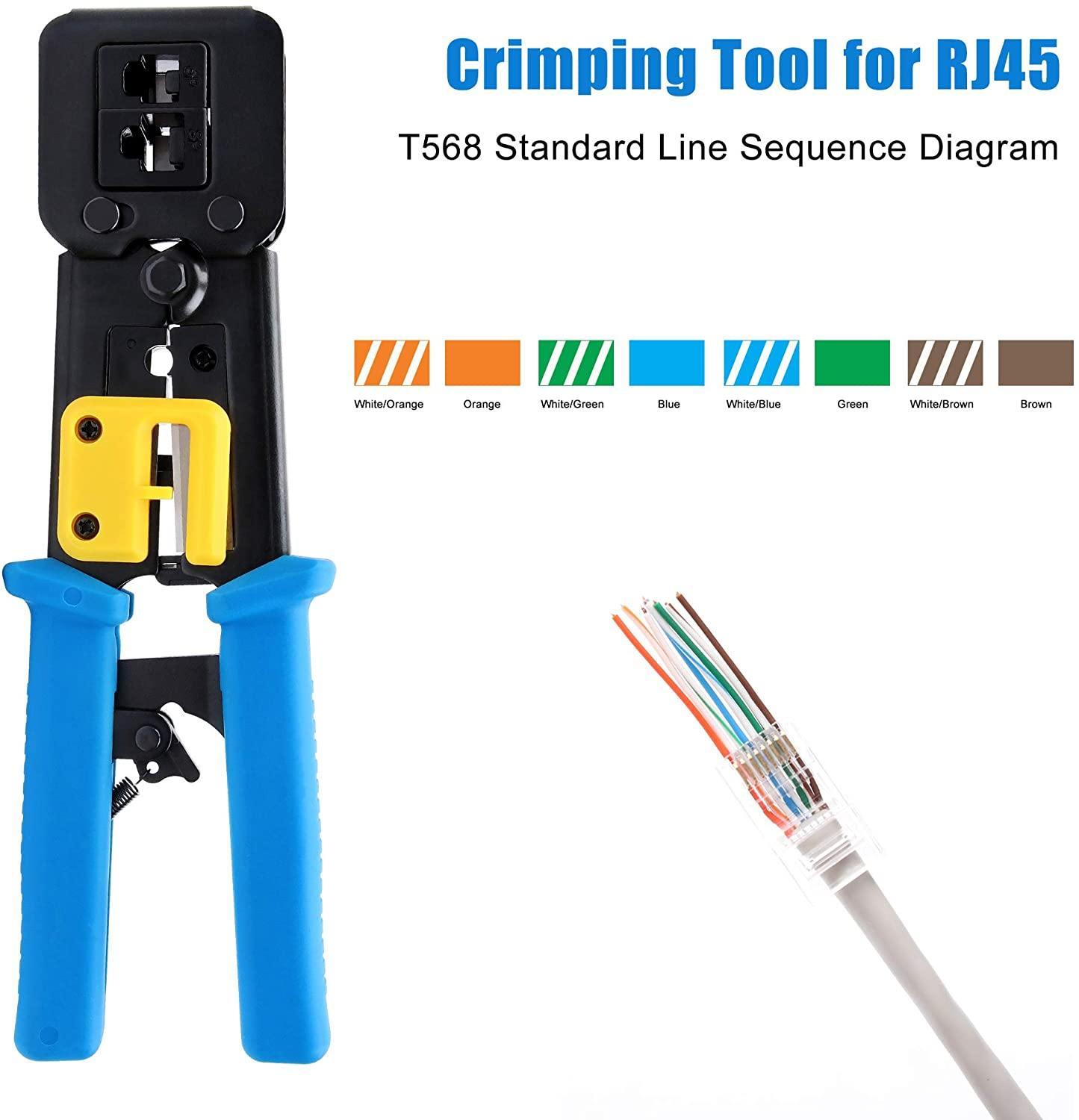 RJ45 Crimp Tool,Knoweasy All-in-One Crimper for Pass-Through/EZ/Legacy RJ11/RJ12/RJ45 connectors,CAT3/CAT5e/CAT6 Network Cable UTP/STP Wire Crimping Tool - knoweasy