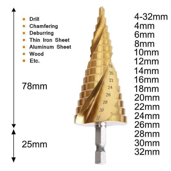 Suwinus HSS Step Drill Bit 3-Piece Set Titanium Coated Spiral - View #8