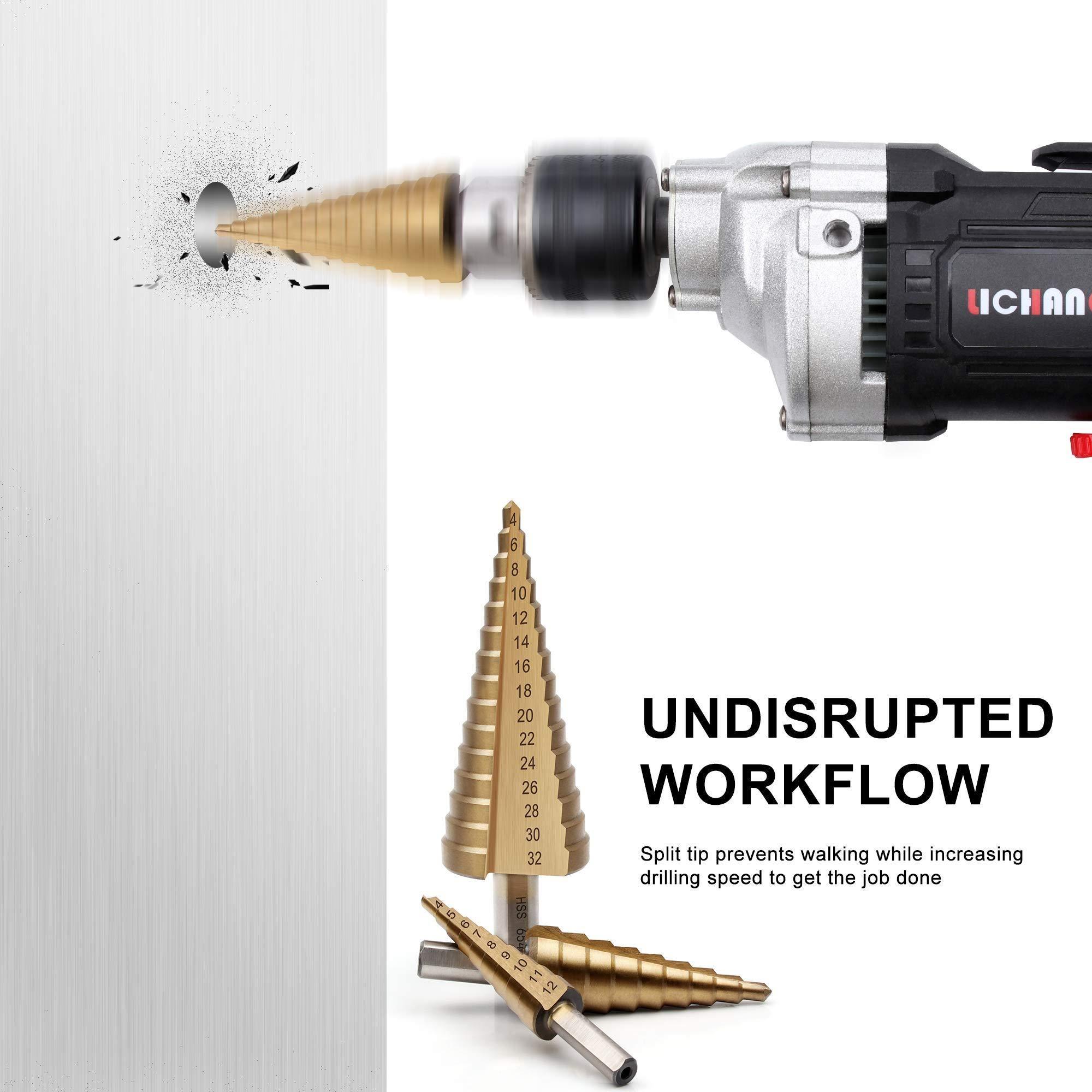 Step Drill,Knoweasy 3Pcs HSS(6542) Step Drill Bit Set,4-12mm/4-20mm/4-32mm Drill Bits Set,Used for Drilling Plate Aluminum Metal Wood Hole, Large Hole Drill Suitable for DIY Lovers - knoweasy