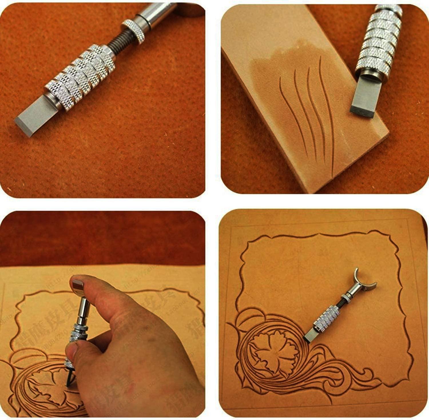 Swivel Knife,Knoweasy Stainless Steel Leather Cutting Tool with Adjustable Handy Level 3.15"-3.74" for Art Crafts DIY - knoweasy