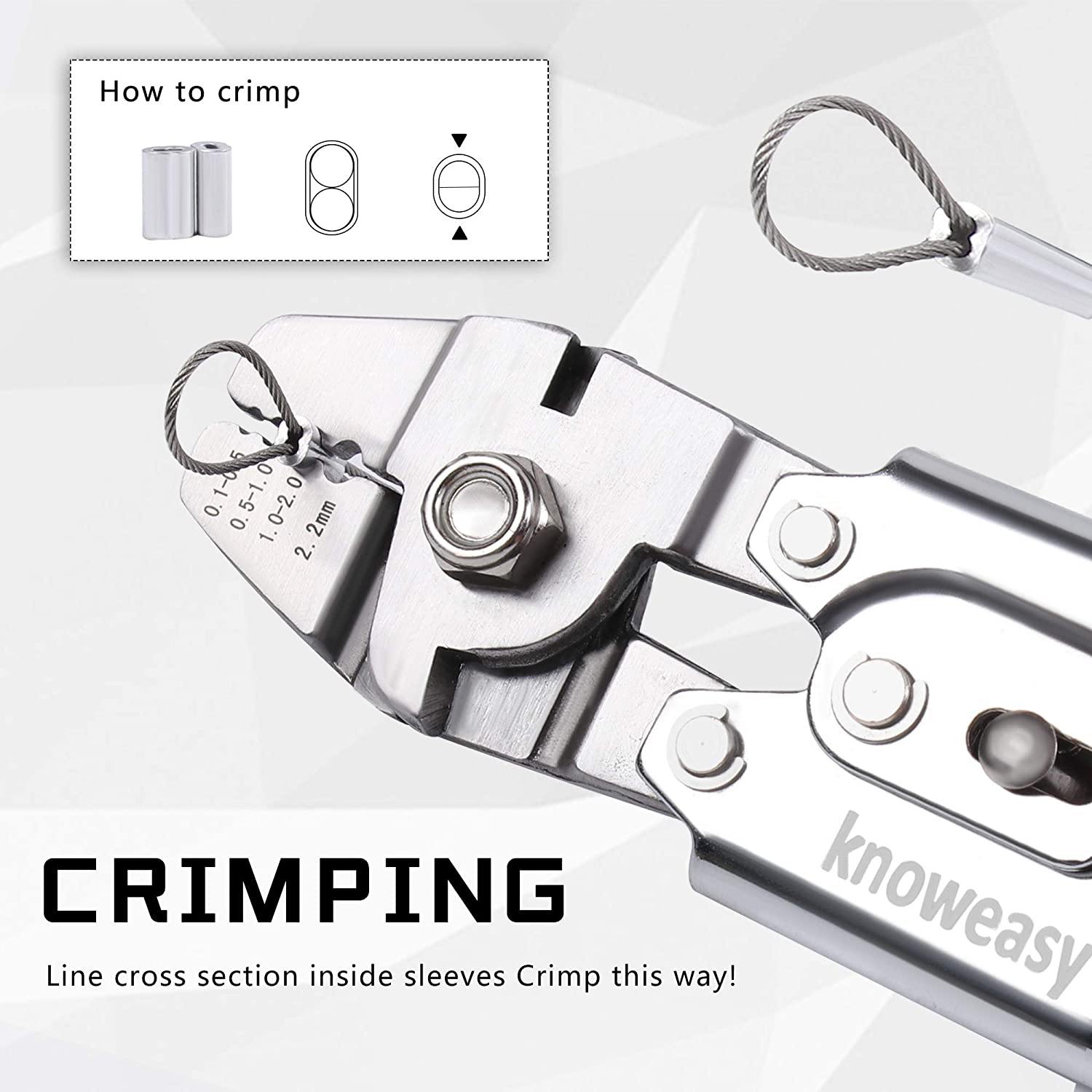 Wire Rope Crimper,Knoweasy Wire Crimper for Crimping Fishing Lines Up to  2.2mm Crimping Tools and Heavy Duty Stainless Steel Wire Rope Crimping Tool