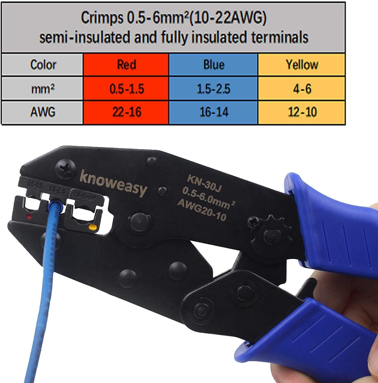 Wire Terminals Crimper Kit, Knoweasy Insulated Wire Terminals Connectors Ratcheting Crimper Tool 22-10AWG with 419Pcs Insulated Butt Bullet Spade Ring Crimp Terminal Connector and Wire Stripper - knoweasyCrimp Tool