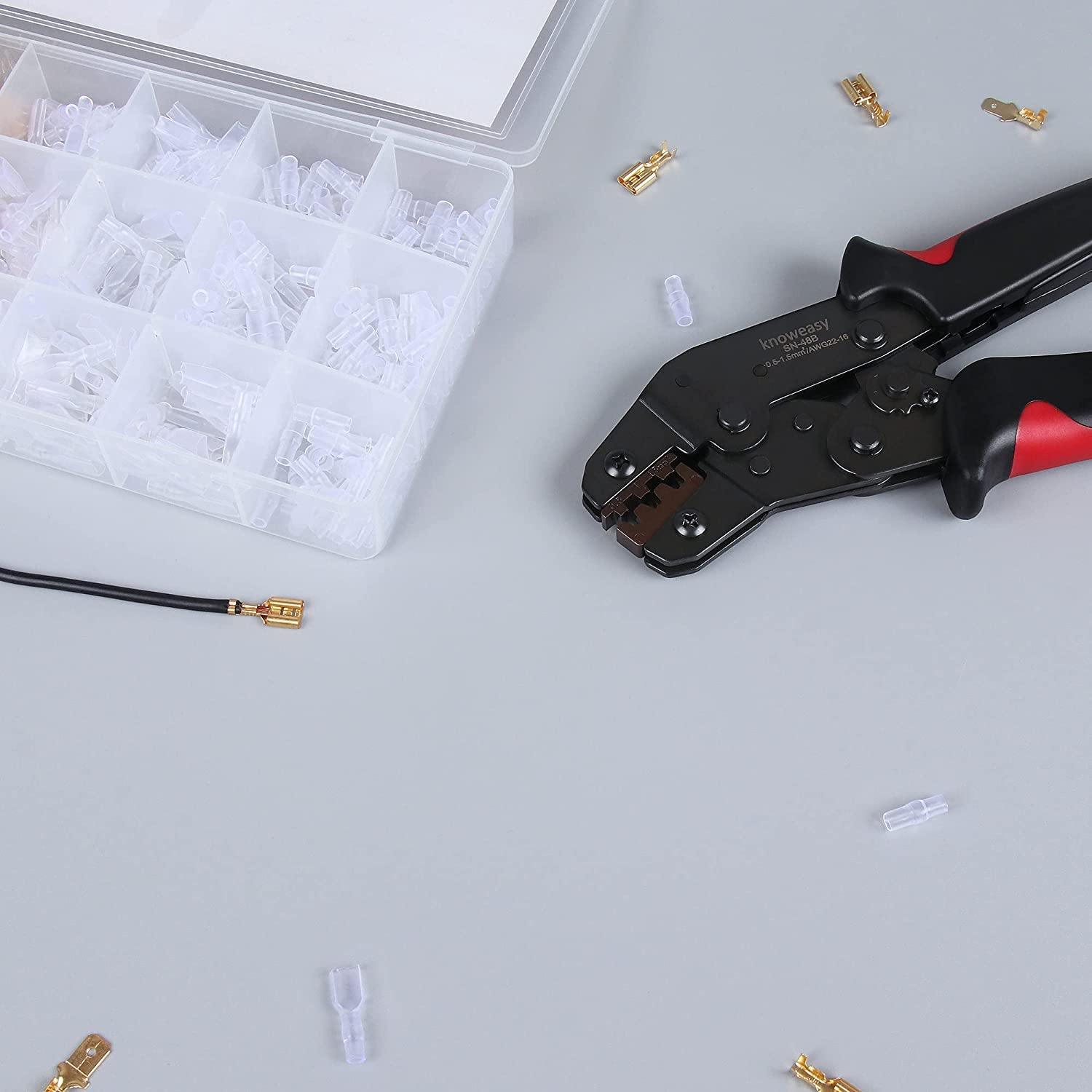Wire Terminals Crimping Tool Kit,Knoweasy Spade Connectors Crimper and Ratcheting Wire Terminals Crimping Tool of AWG26-16(0.5-1.5mm²) with 300PCS Male and Female Spade Connector - knoweasyCrimp Tool