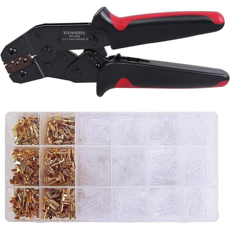 Wire Terminals Crimping Tool Kit,Knoweasy Spade Connectors Crimper and Ratcheting Wire Terminals Crimping Tool of AWG26-16(0.5-1.5mm²) with 300PCS Male and Female Spade Connector - knoweasyCrimp Tool